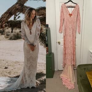 Daughters of Simone "Abbott" Boho Wedding Gown - Blush - XL